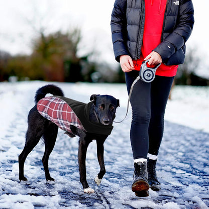 Dog Coat, Reversible & Adjustable Plaid Dog Winter Jacket with Reflective Strips, Waterproof Warm Pet Fleece Vest for Small Medium Large Doggies (Red, Medium)